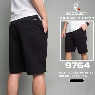 GOODWIN - 9764 CASUAL SHORTS กางเกงขาสั้นเอวขอบร้อยเข็มขัดผู้ชาย ผ้ายืด สีพื้น