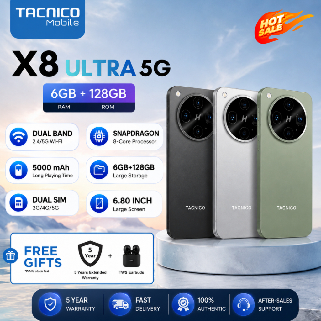 Tacnico X8 Ultra 5G (6GB+128GB) สมาร์ทโฟนหน้าจอ 7.0 นิ้ว IPS AMOLED แบตเตอรี่ 5800mAh รองรับเครือข่าย 4G/5G 🚀