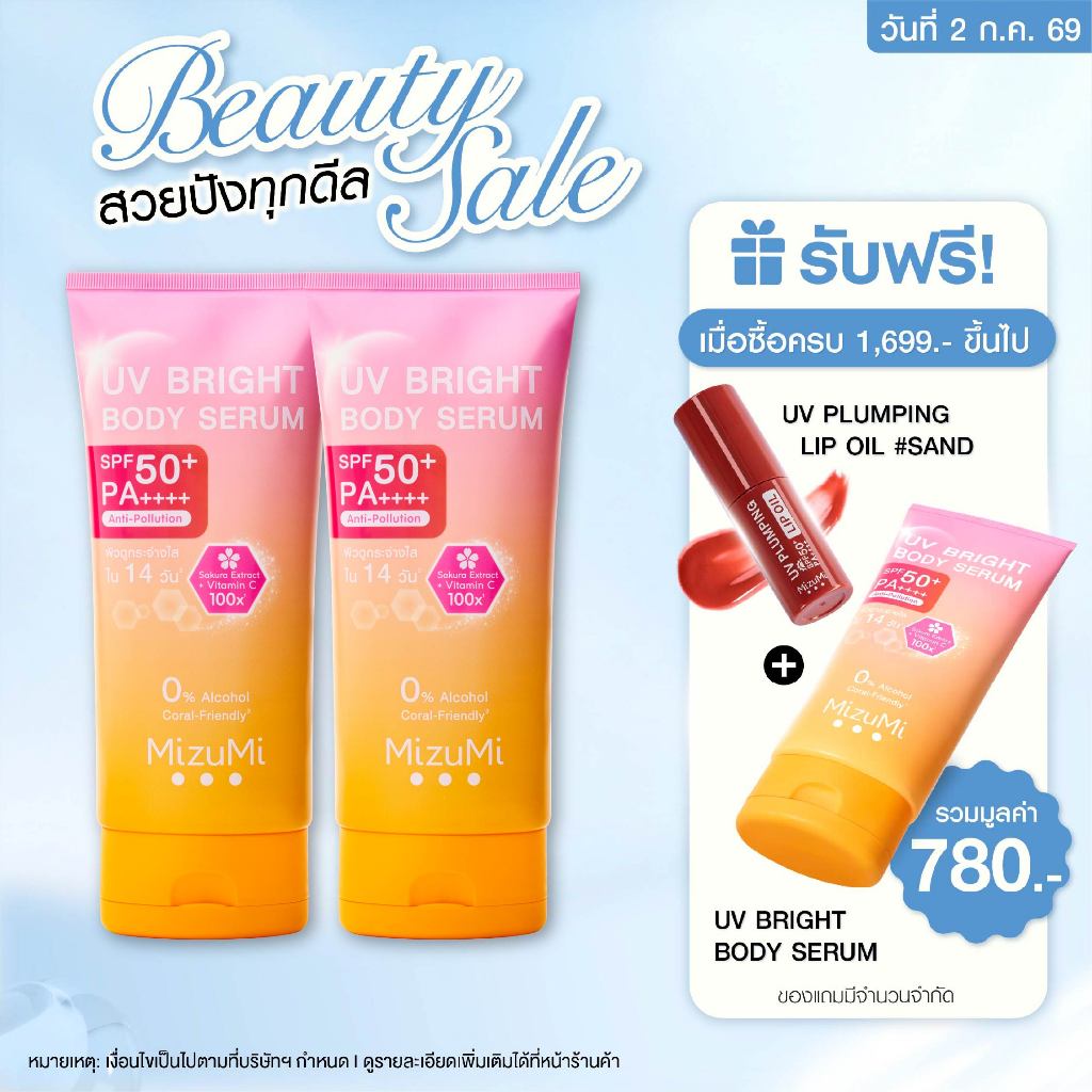 [แพ็คคู่] MizuMi UV Bright Body Serum (180 ml) เซรั่มกันแดดทาผิวกาย เบาสบายผิว หอมละมุน