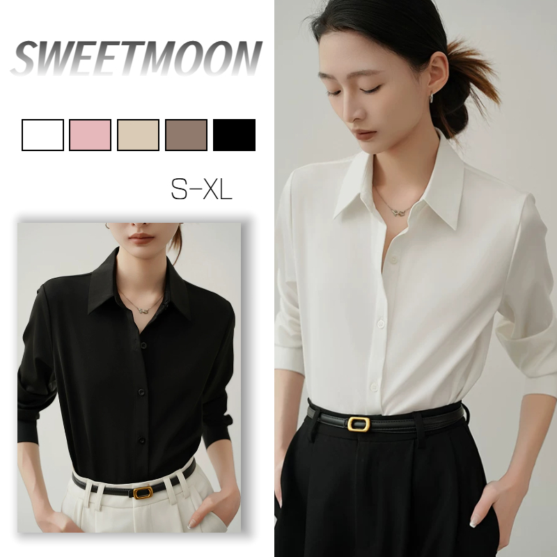 เสื้อเชิ้ตแขนยาว ทรงหลวม ไซส์ใหญ่ กระดุมหน้า(ปุ่มซ่อน) ผ้าใส่สบาย ใส่ทำงาน สำหรับผู้หญิง