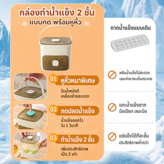 ถาดทำน้ำแข็ง แบบกด 2 ชั้น แกะน้ำแข็งง่าย พร้อมกล่องเก็บน้ำแข็ง มีฝาปิด ใช้สำหรับเครื่องดื่ม