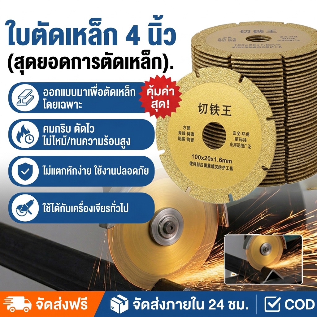 ใบตัดเพชร 4 นิ้ว สำหรับ ใบเลื่อยตัดเพชร เหล็กสเตนเลส 100มม สําหรับเครื่องเจียรมุม ตัดเหล็กได้หลากหลายชนิด เหล็ก