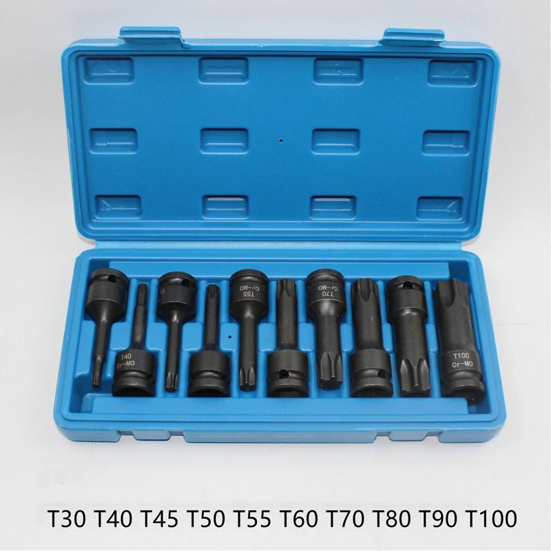 ชุดบล็อกเดือยโผล่ 4 หุน หัวท็อก TORX 10 ตัว/ชุด
