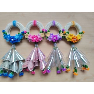 พวงมาลัยใส่ธนบัตร ใส่เงิน10ใบ พวงมาลัยลวดกำมะหยี่ ไหว้พ่อ ไหว้แม่ ไหว้ผู้ใหญ่
