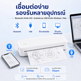 เครื่องพิมพ์ A4 เครื่องพิมพ์ความร้อน พกพาง่าย ไร้สาย เครื่องปริ้ Portable thermal printer ใช้งานสะดวก