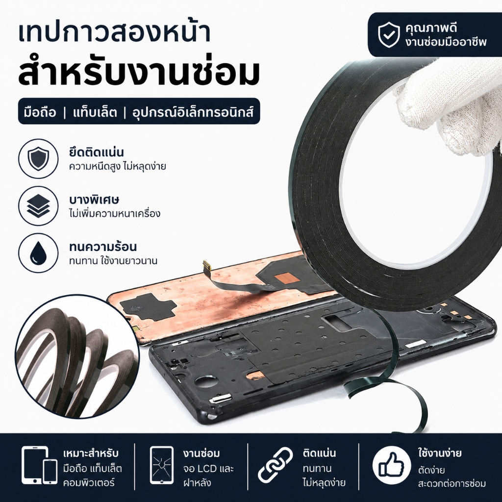 LEO-T 2-5มม. 10ม. ม้วนเทปกาวที่แข็งแรงสีดำสำหรับแท็บเล็ตจอ LCD กรอบกระจกด้านหลังซ่อมกาวสองด้านสำหรับโทรศัพท์ COD