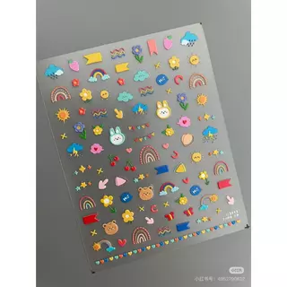 สติกเกอร์ติดเล็บ 3D ลายนูน มินิมอล เกาหลี ดอกไม้ กระต่าย น่ารัก ติดง่าย ไม่ต้องเพ้นท์เล็บ