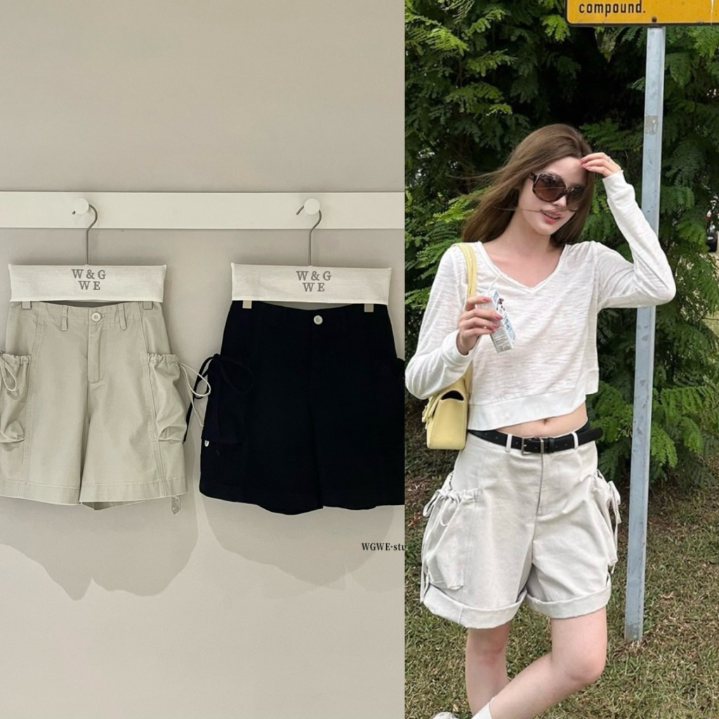 📍พร้อมส่ง S📍10275# กางเกงขาสั้น แต่งกระเป๋าข้าง เนื้อผ้าดี ทรงสวย TAG:WG.WE 🇰🇷