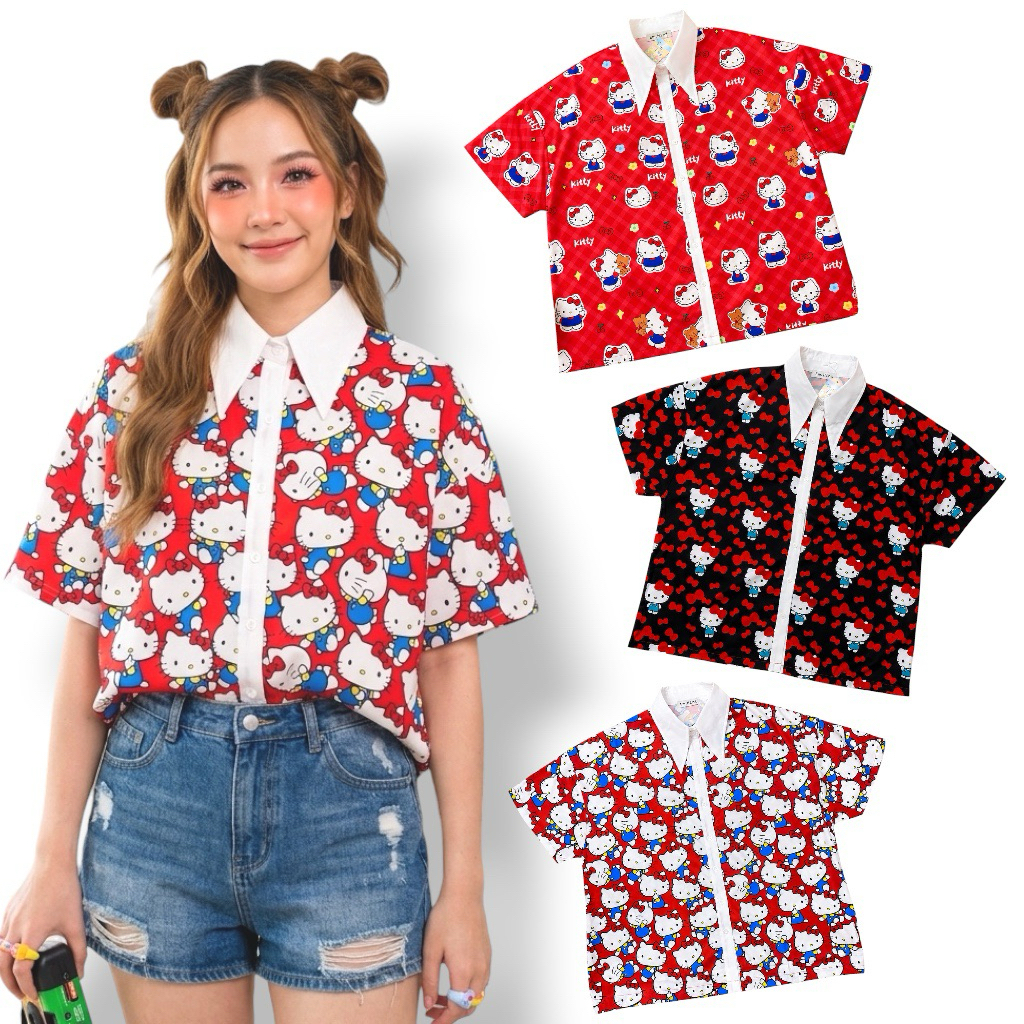 S33 T-Shirt เสื้อเชิ้ตลายแมวโบว์ อก46”