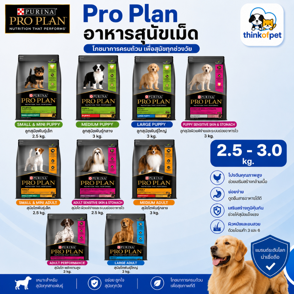 อาหารสุนัขเม็ด โพรแพลน Pro Plan  ขนาด 2.5-3 กก.