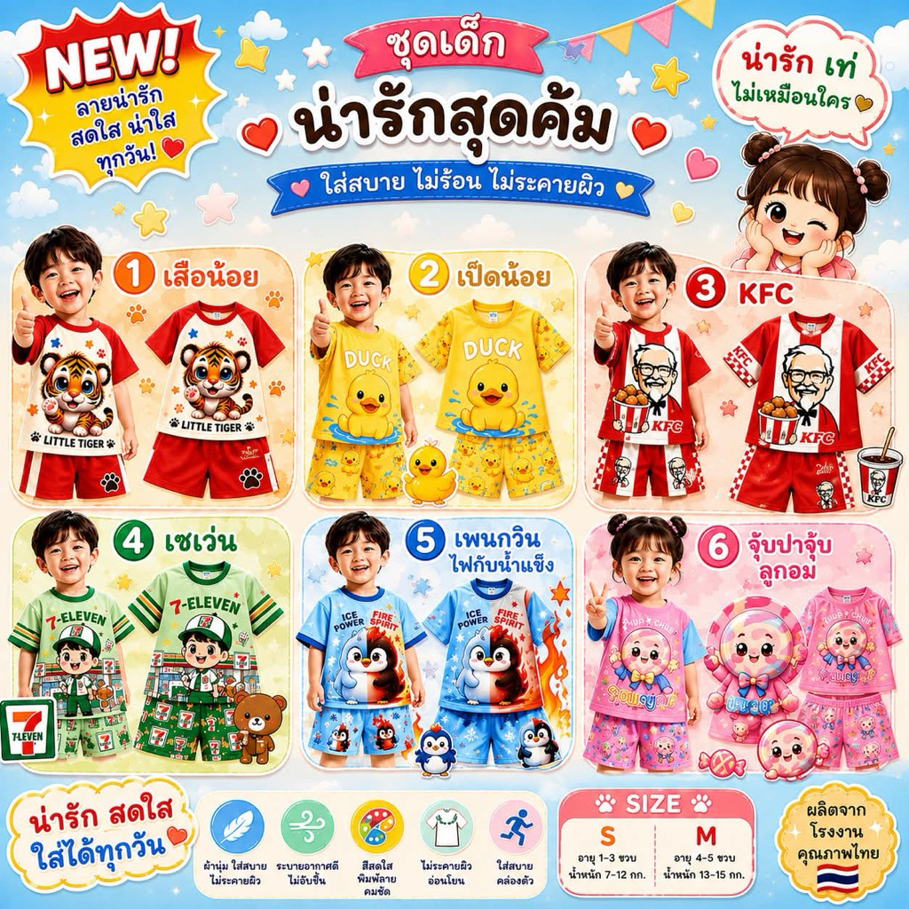 ชุดเด็ก สกีนหน้าหลัง เสื้อกางเกง ส่งจากไทย
