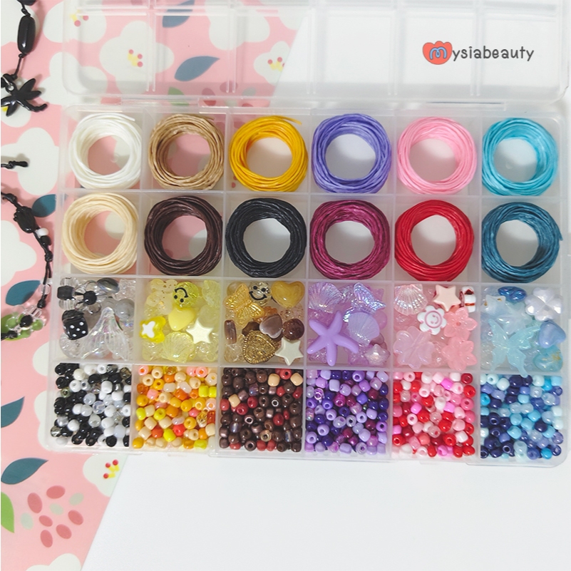 เซ็ตร้อยเชือกเทียน พร้อมกล่องและลูกปัด Diy สร้อยเชือกเทียน กำไลเชือกเทียน