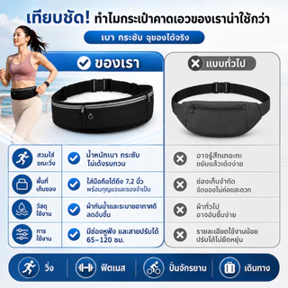กระเป๋าคาดเอววิ่ง กันน้ำ ใส่มือถือ กระเป๋าออกกำลังกาย ช่องเก็บของใหญ่ น้ำหนักเบา ไม่เกะกะ สำหรับวิ่งและเดินทาง