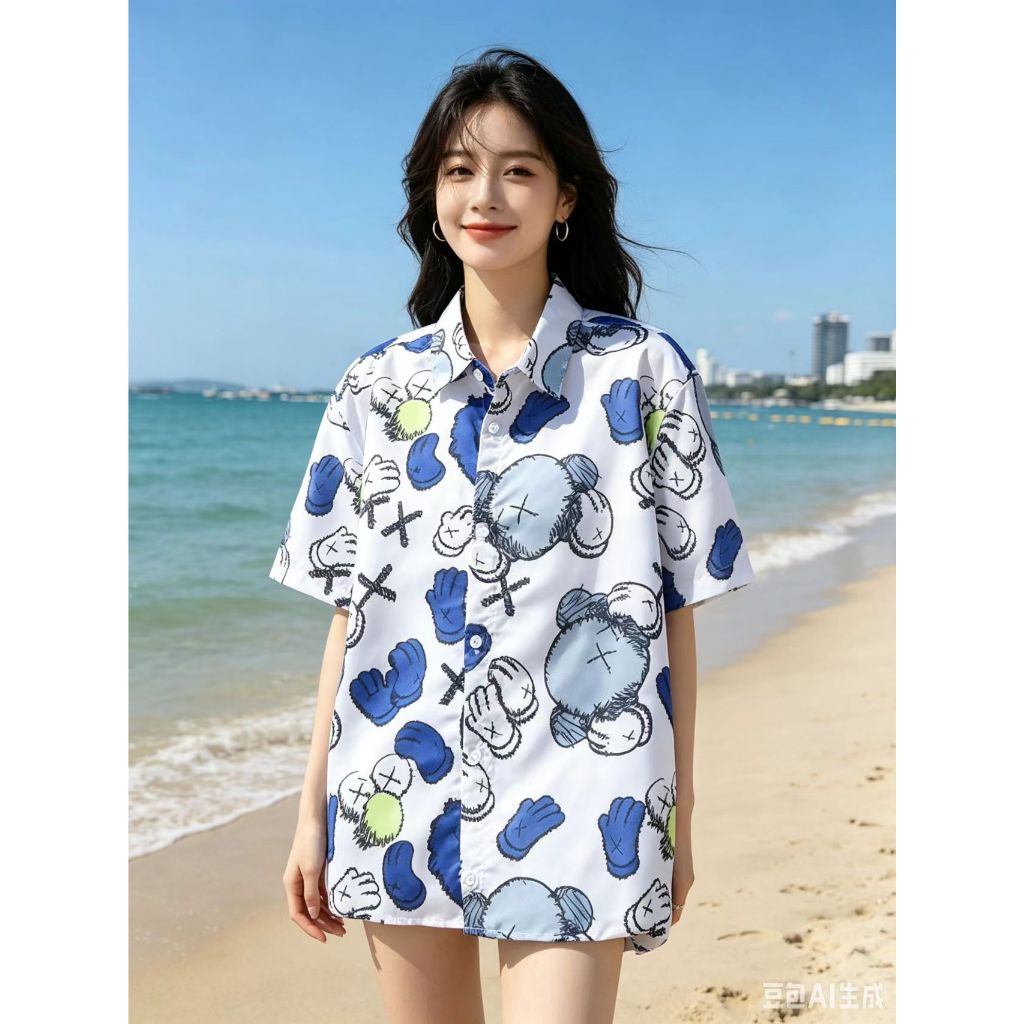 ใหม่ พร้อมส่ง เสื้อเชิ้ตลายการ์ตูนแขนสั้น เนื้อผ้าดีใส่สบาย