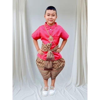 ชุดไทยเด็กชาย​พี่หมื่นผ้าเกาะ​ยอแขนสั้น(ไม่รวม​เครื่อง​ประดับ)​