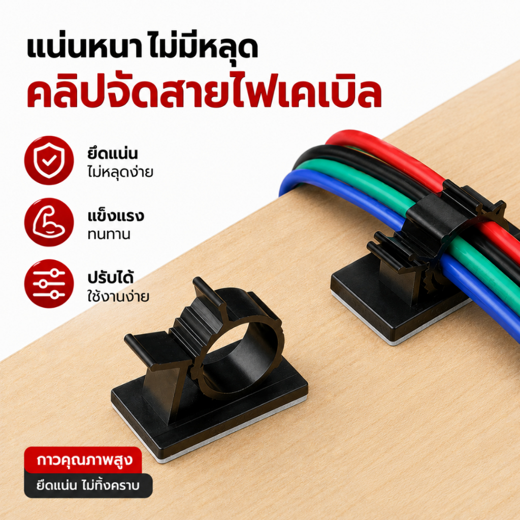 คลิปล็อกสายไฟ ปรับขนาดได้ พร้อมกาว 3M Cable Clip คลิปยึดสายไฟ คลิปจัดสายไฟ 10 ชิ้น 5 ขนาด สำหรับงาน DIY