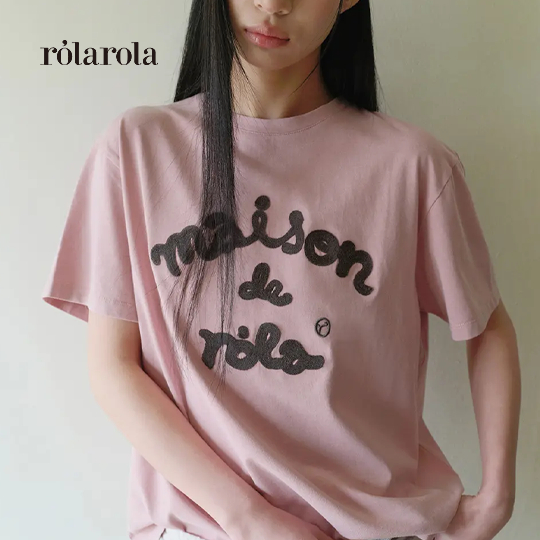 ROLAROLA - MAISON DE ROLA EMBROIDERY PIGMENT LOOSE FIT T-SHIRT (BLUE , PINK)
