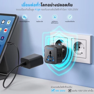 SKRSAN อะแดปเตอร์ปลั๊กสากล หัวแปลงปลั๊กไฟ ตัวเดียวใช้ได้ครบทุกโซน (EU, UK, US,AU,AS) รุ่น Aura Universal Travel