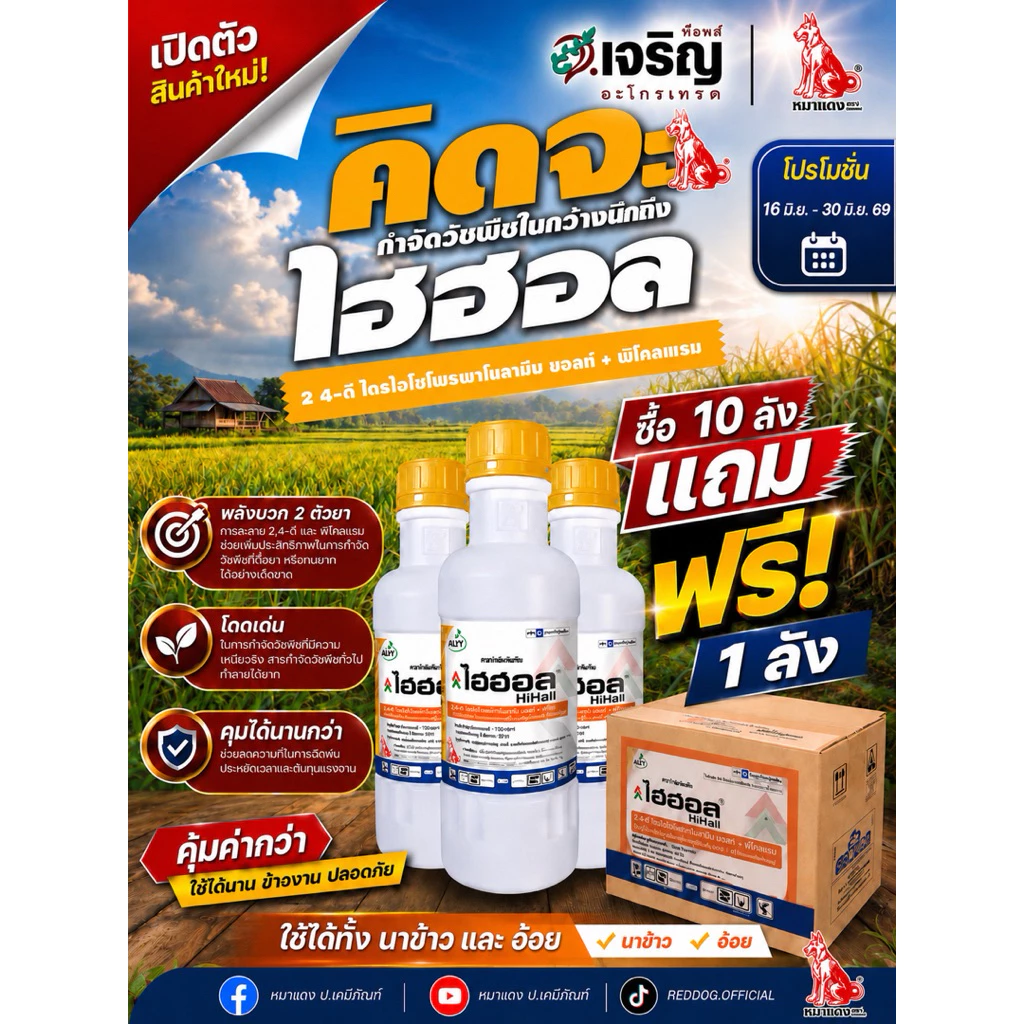 (ยกลัง) ไฮฮอล ขนาด 1 ลิตร * 12 ขวด กำจัดวัชพืชใบกว้าง ใช้ได้ทั้ง นาข้าว และ อ้อย