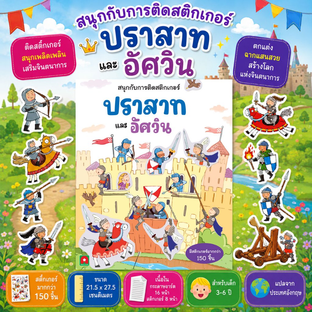 Aksara for kids หนังสือเด็ก สนุกกับการติด สติกเกอร์ ปราสาท และ อัศวิน