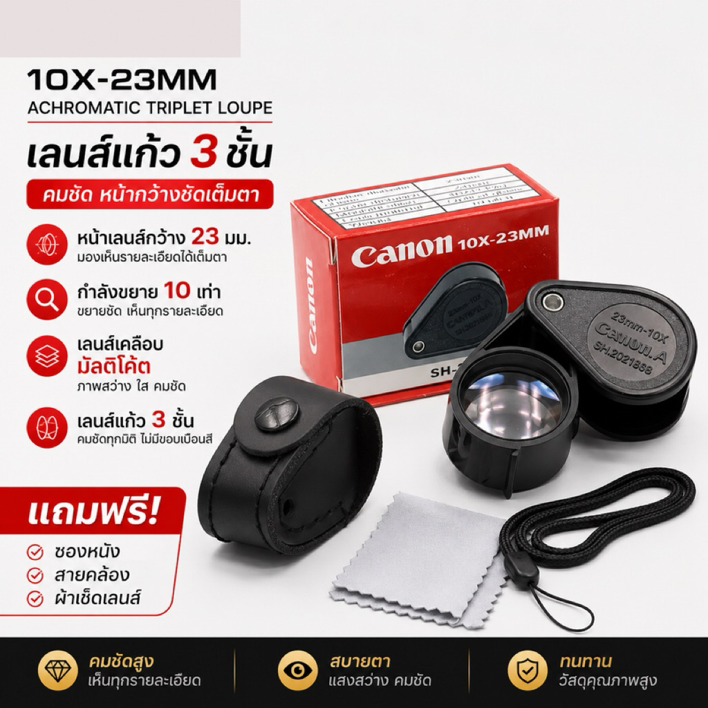 กล้องส่องพระ Canon 10x 23mm รุ่น SH.2021888 พลาสติกทั้งเรือนน้ำหนักเบา หน้ากว้างขึ้น คมชัด แถมซองหนัง