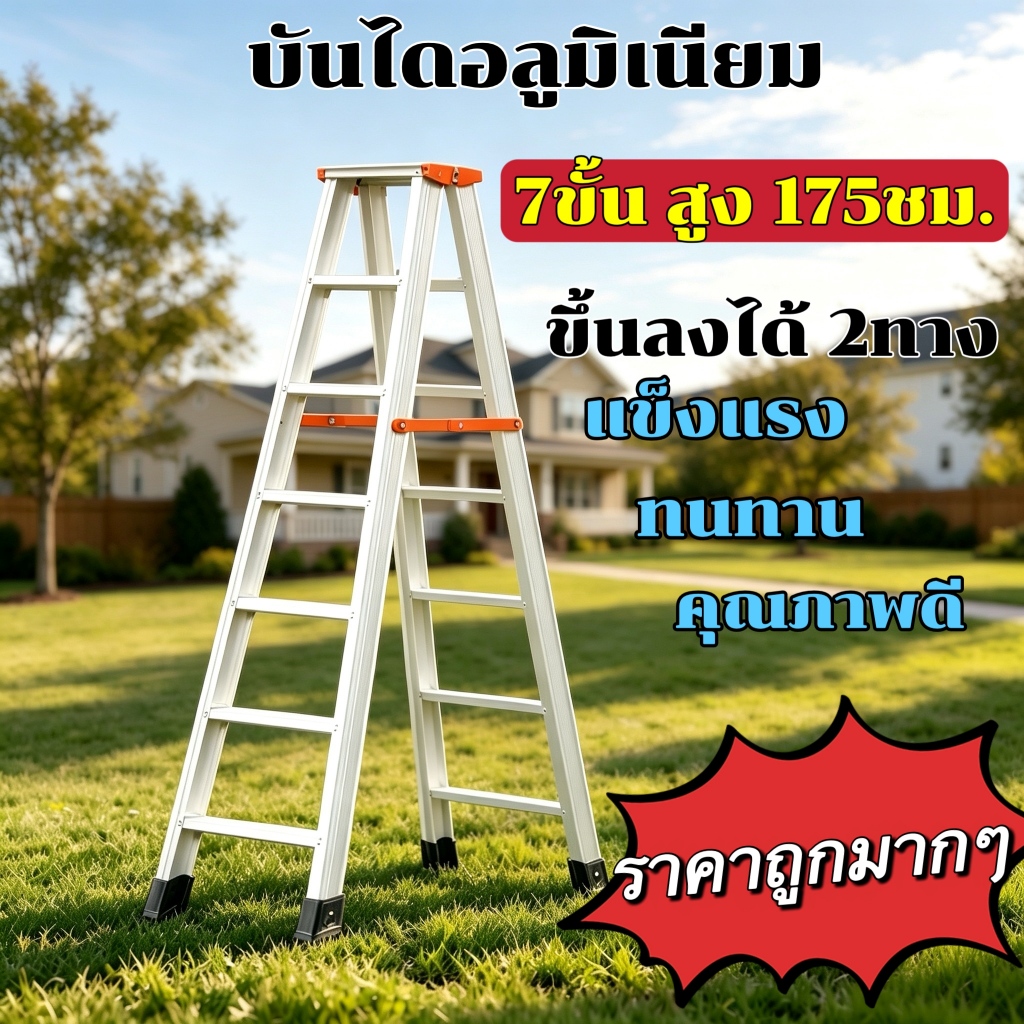บันไดอลูมิเนียม ขนาด 7ขั้น ขึ้นลงได้  2ทาง บันได ALUMINUM LADDER อลูมิเนียม บันไดทรงA บันไดพับ บันได