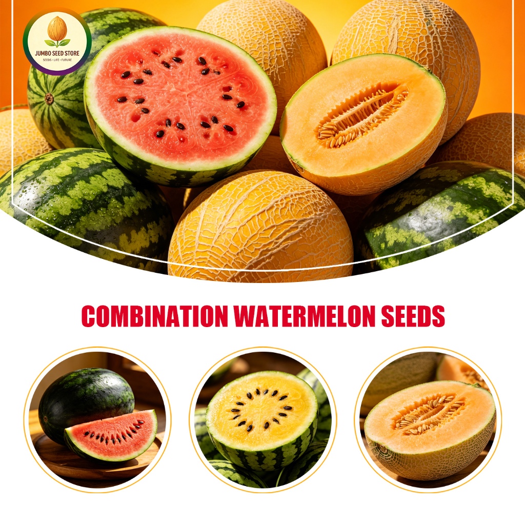 ผสมเมล็ดแตงโม 3 สายพันธุ์ รวมทั้งหมด 40 เมล็ด/Watermelon/Yellow Watermelon/Hami Melon