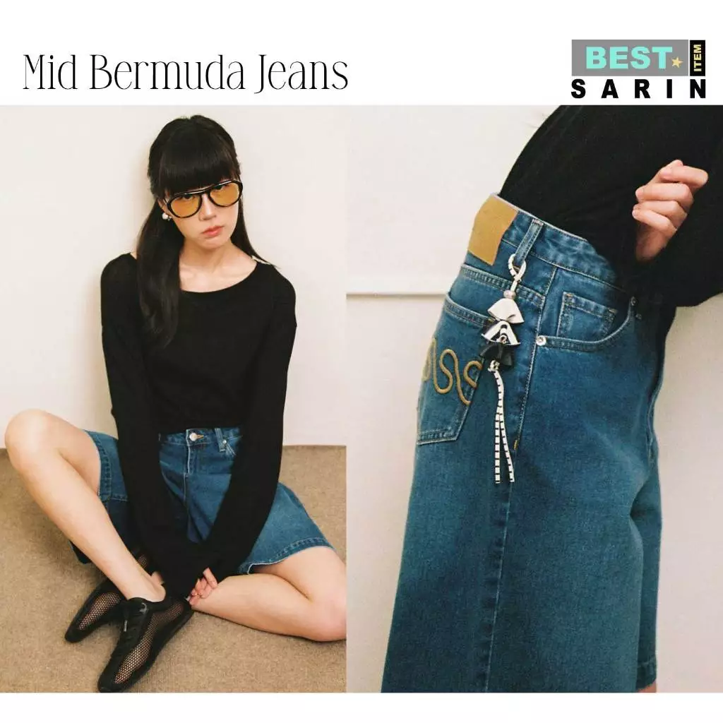 ( พร้อมส่ง )Sarin Mid Bermuda Jeans การเกงยีนส์ขาสั้น