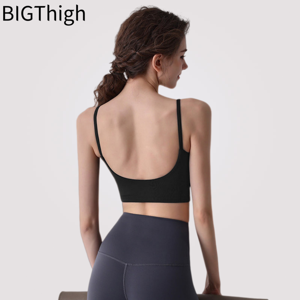Big Thigh เสื้อกล้ามโยคะหลังสวยคอวีลึก แผ่นรองหน้าไม่เลื่อน มีไว้สำหรับออกกำลังกาย พิลาทิส นุ่มสบายมาก