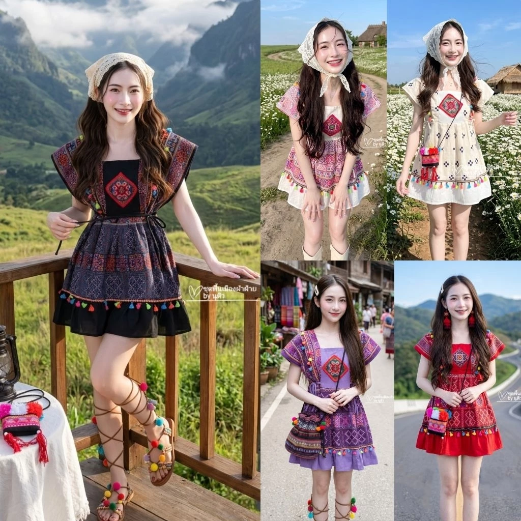 ชุดเด็กดอย ชุดพื้นเมือง ชุดเดรสผ้าฝ้าย ชุดเที่ยวเหนือ/💐มีราคาส่ง/💐มีเก็บเงินปลายทาง