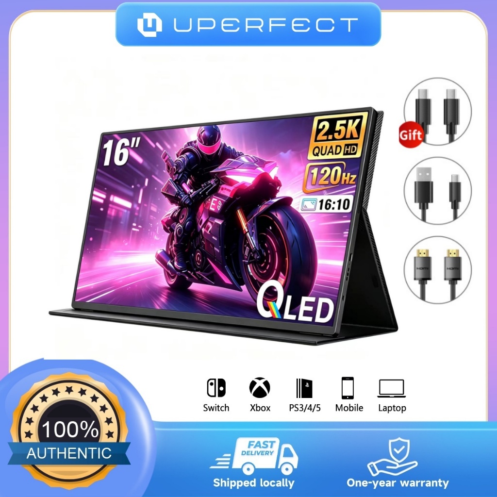 UPERFECT 16 inch 2.5K Portable Monitor 120hz จอภาพสําหรับเล่นเกมแบบพกพา QLED Second Screen Built-In 