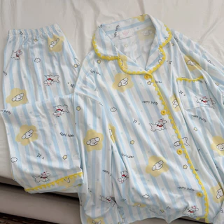(Bunny bear) sunny cloudy - ชุดนอนมินิมอล ขนาดฟรีไซส์ อก 44 ผ้า cotton พรีเมี่ยม แขนยาวขายาวสไตล์เกาหลี