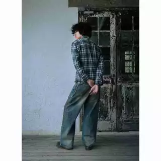 NWL Plaid Long Sleeve Zipper Jacket Blue / เสื้อเชิ้ตลายสก็อต เสื้อแขนยาว