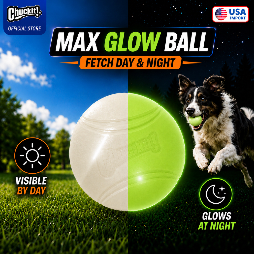 🇺🇸นำเข้าจาก USA🇺🇸 Chuckit! Max Glow Ball ลูกบอลสุนัขเรืองแสง ชาร์จไฟไว ไม่ต้องใช้ถ่าน ยางพรีเมียม
