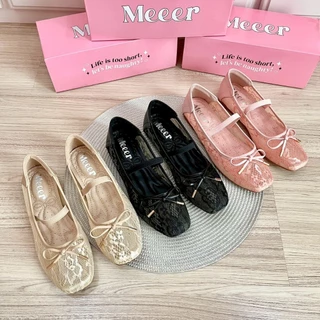 รองเท้าหน้าโบว์ผ้าลูกไม้ Meeer Your Lacy Bow รองเท้าคัชชู ลูกไม้ ผูกโบว์ มีสายคาดแมรี่เจน