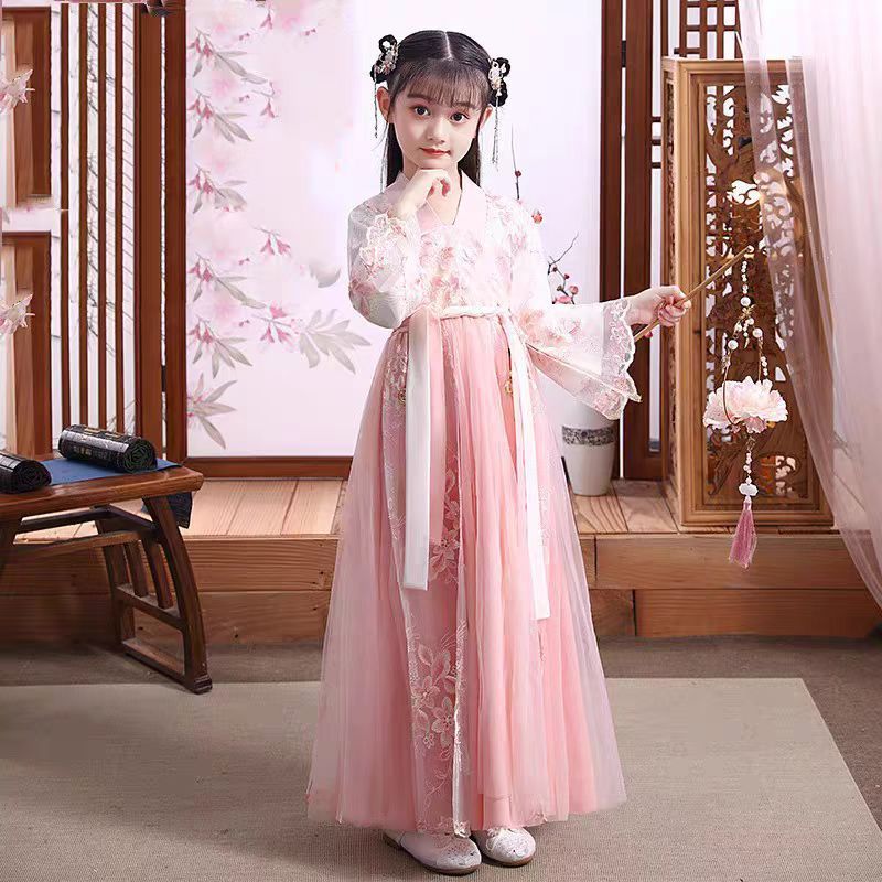 L&L HANFU ชุดลมจีนย้อนยุคสมัยโบราณ ชุดจีนเด็ก ชุดจีนโบราณ ชุดจีนผู้ใหญ่ 100cm-160cm คอV  ชุดจีน