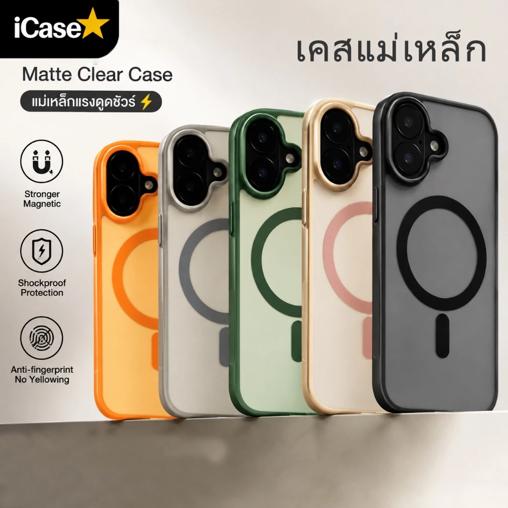 เคสผิวด้านสัมผัสนุ่ม มีแม่เหล็ก รองรับไอโฟน 17,16,15,14 Pro Max และรุ่น 16,15,14 PLUS
