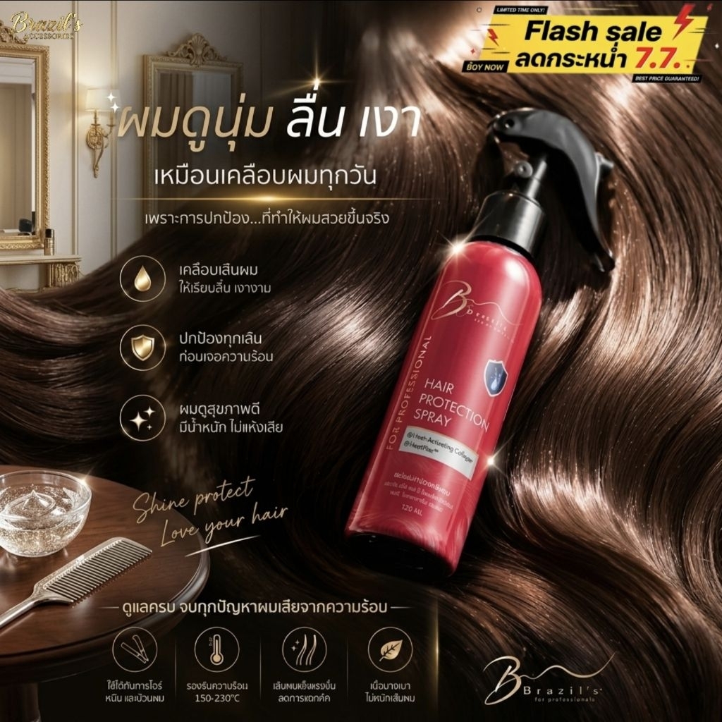 สเปรย์กันร้อน Brazil’s Hair Protection Spray/ปกป้องผมก่อนหนีบผม/ช่วยผมเงางาม ไม่แห้งเสีย(ขวดชมพู)