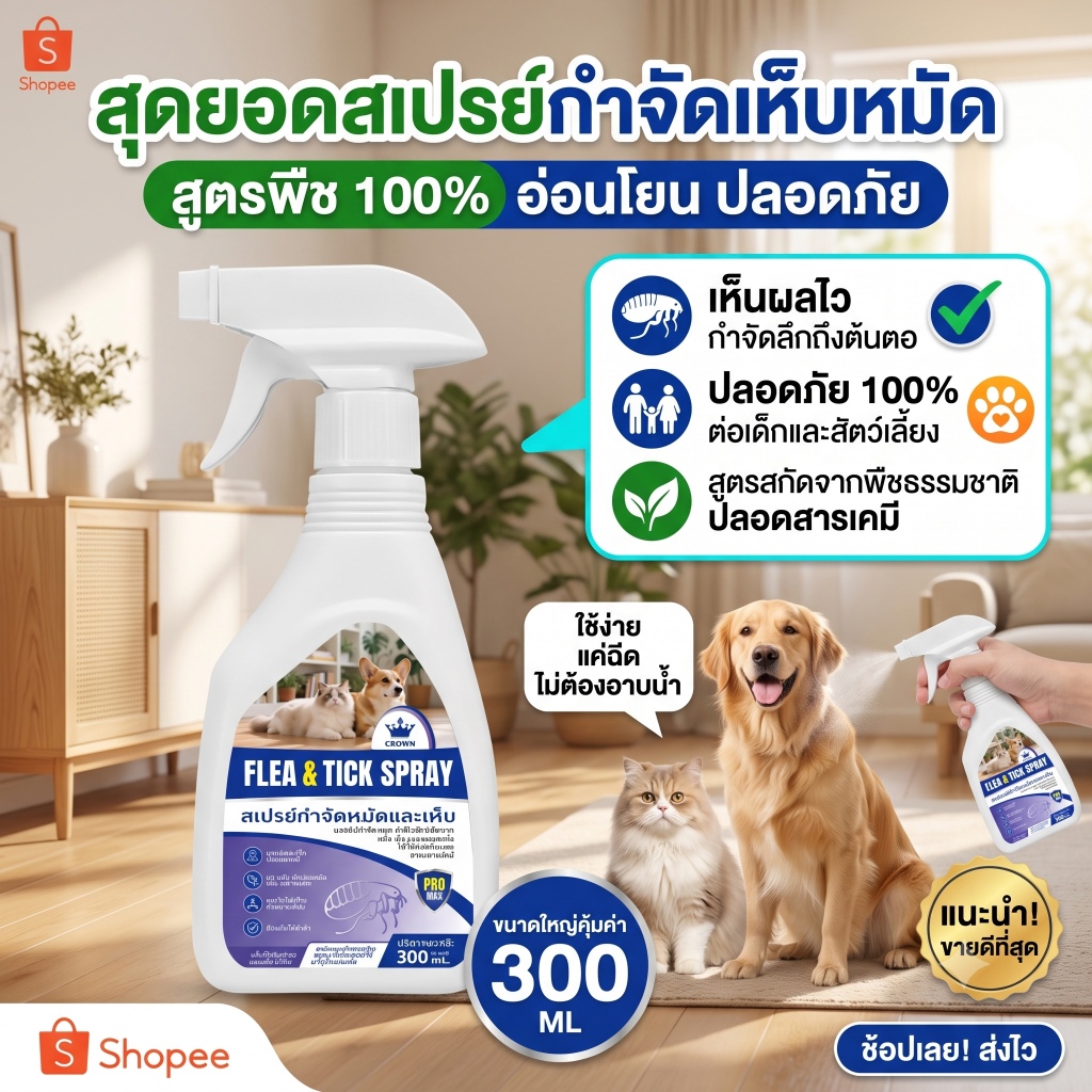 กำจัดเห็บหมัด กำจัดเห็บและหมัด กำจัดหมัดหมา ปลอดภัยกับเด็กและสัตว์เลี้ยง สูตรจากพืชที่ปลอดภัย100%