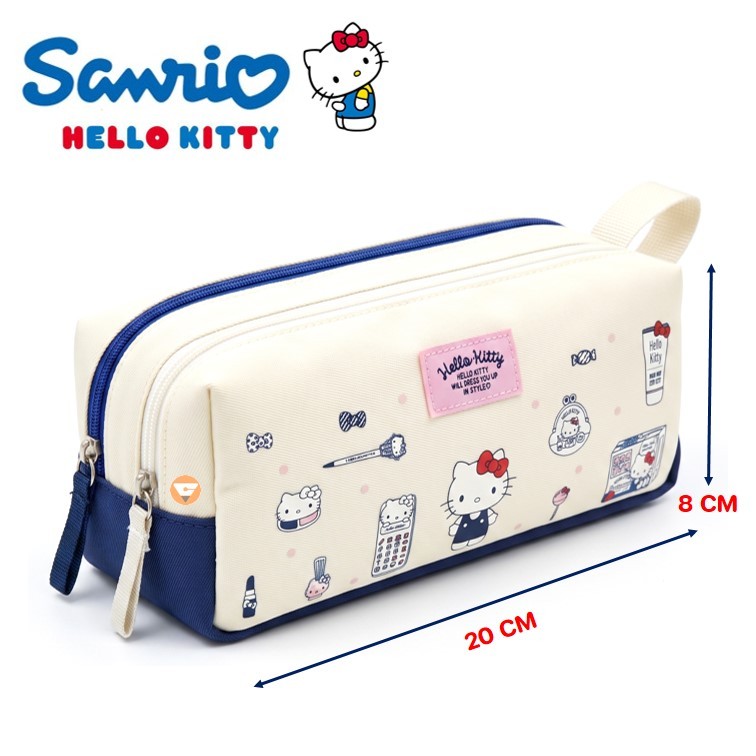 กระเป๋าดินสอ Kitty ลิขสิทธิ์แท้ Sanrio ใบใหญ่ 2 ซิป รุ่น YZ880716 สีครีม ขนาด 20x8x8 ซม.ลายคิตตี้