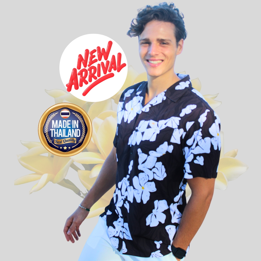 Banyan Tide Men's Hawaii Floral Shirt with Pocket Jasmine Thai เสื้อฮาวายลายดอก