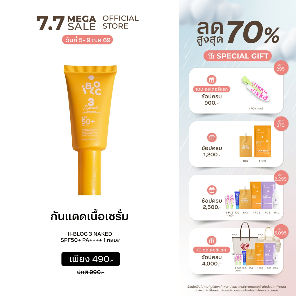 VIKKASKINCARE Ibloc Naked Hybrid Sunscerrn SPF50+ PA++++ 30g 1 หลอด กันแดดเนื้อเซรั่ม พร้อมบำรุง ปกป้องผิวจากรังษีUV
