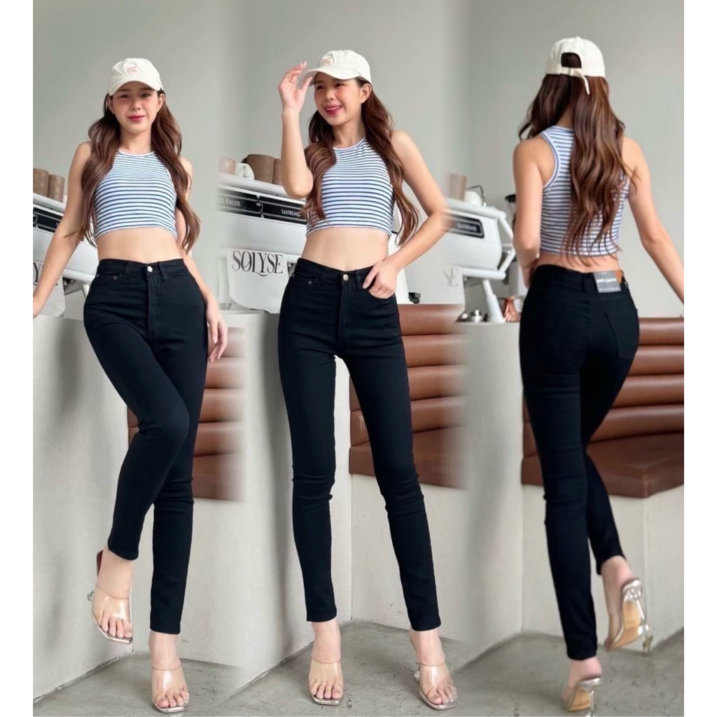 ️กางเกงยีนส์สีดำทรงขาเดฟ 9 ส่วนซิป สีดำสนิท ผ้ายืด เอวกลาง ใส่ทำงานได้ ใส่เที่ยวได้ สีดำมันต้องมีติดตู้ไว้สักตัว