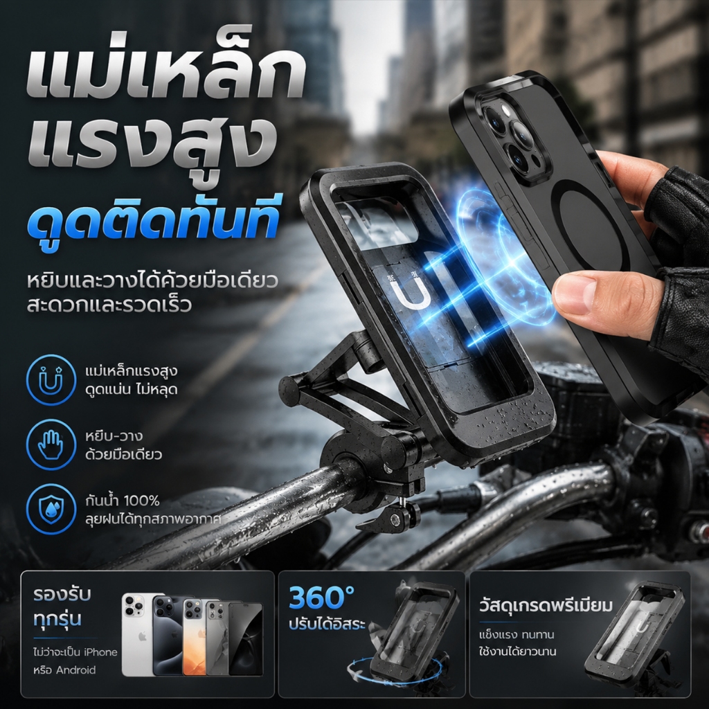 ร้านคนไทย!ที่ยึดโทรศัพท์มอเตอร์ไซค์ จักรยาน Motorcycle Phone Holder ที่จับโทรศัพท์มอเตอร์ไซค์ จักรยาน แบบกันน้ำ