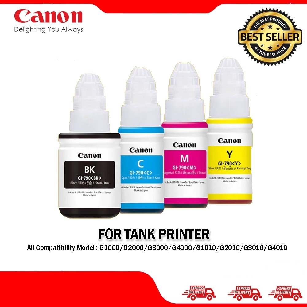 หมึกปริ้น canon หมึกเติมแท้ GI-790 BK, C, M, Y Nobox แคนนอน ink หมึกอิงค์เจ็ท ใช้กับG1000 G2000 G201