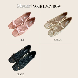 รองเท้าหน้าโบว์ผ้าลูกไม้ Meeer Your Lacy Bow รองเท้าคัชชู ลูกไม้ ผูกโบว์ มีสายคาดแมรี่เจน
