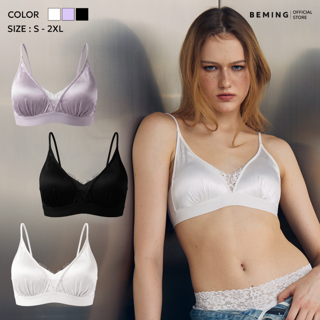 Beminginnerwear004(S-XL)-BEMING Purey - เสื้อชั้นในไร้โครง ดีไซน์คอวีพร้อมดีเทลลูกไม้ด้านใน