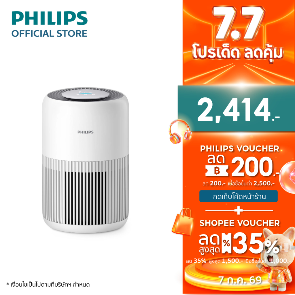 Philips AC0920/10 เครื่องฟอก อากาศ Air Purifier สำหรับห้องไม่เกิน 65 ตรม. CADR 250 ลบ.ม./ชม. รับประกัน 2 ปี