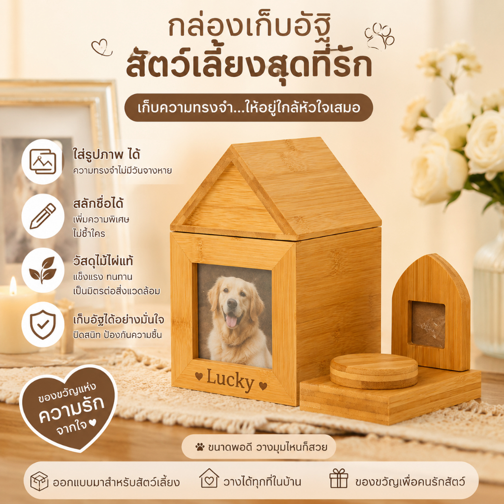 Sgood โกศสัตว์เลี้ยงที่มีกรอบรูป โกศเถ้า โกศกล่องสําหรับปรับปรุงใหม่ (สามารถทำรูปน้องได้นะ)