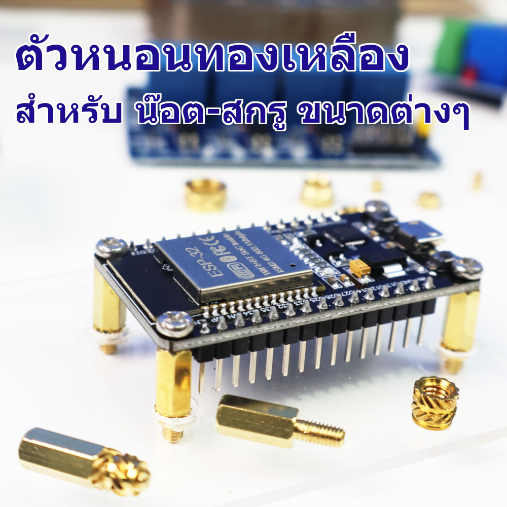 น๊อตฝังเกลียวทองเหลือง Brass Heat Set สำหรับ สกรูขนาดต่างๆ และเครื่องมือช่วยฝังน๊อต